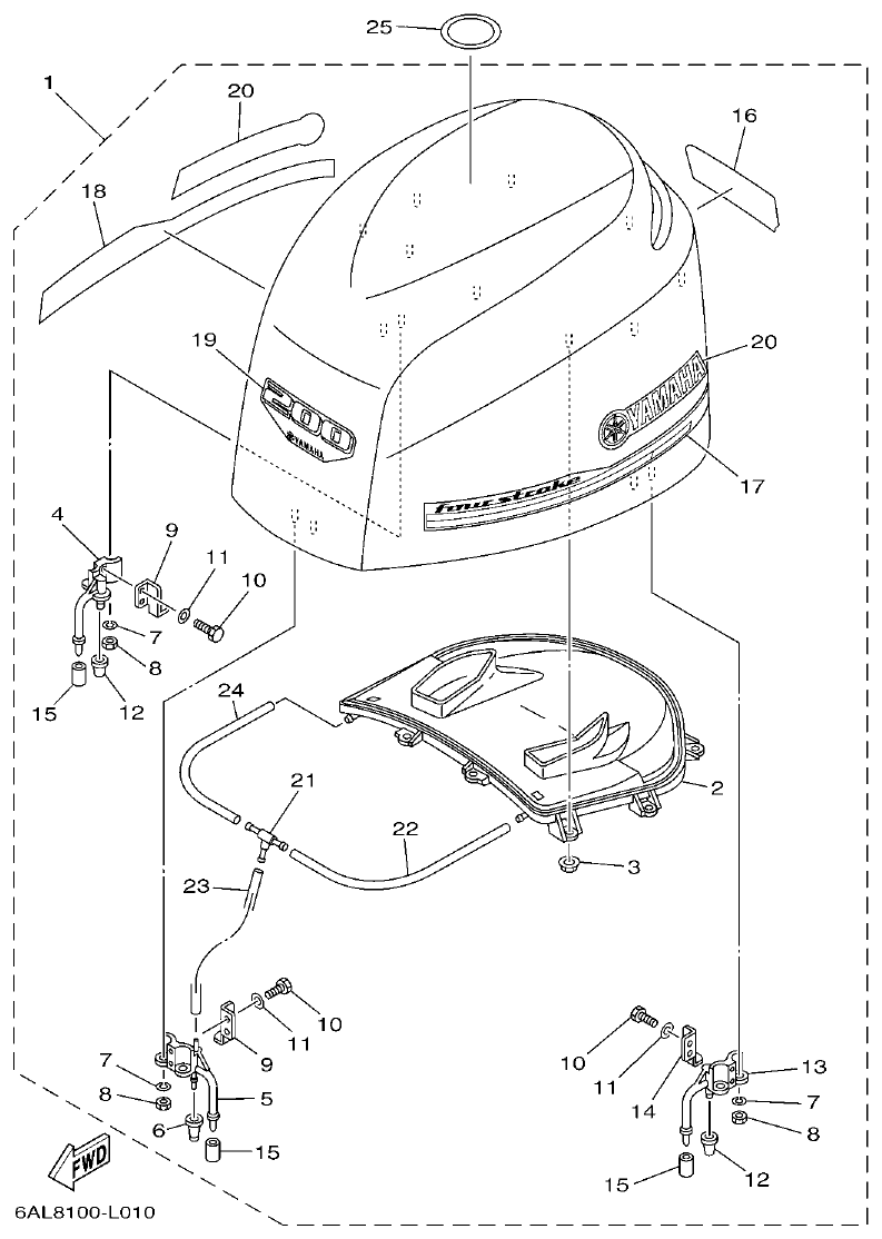 Yamaha F200BET, FL200BET TOP COWLING parts diagram